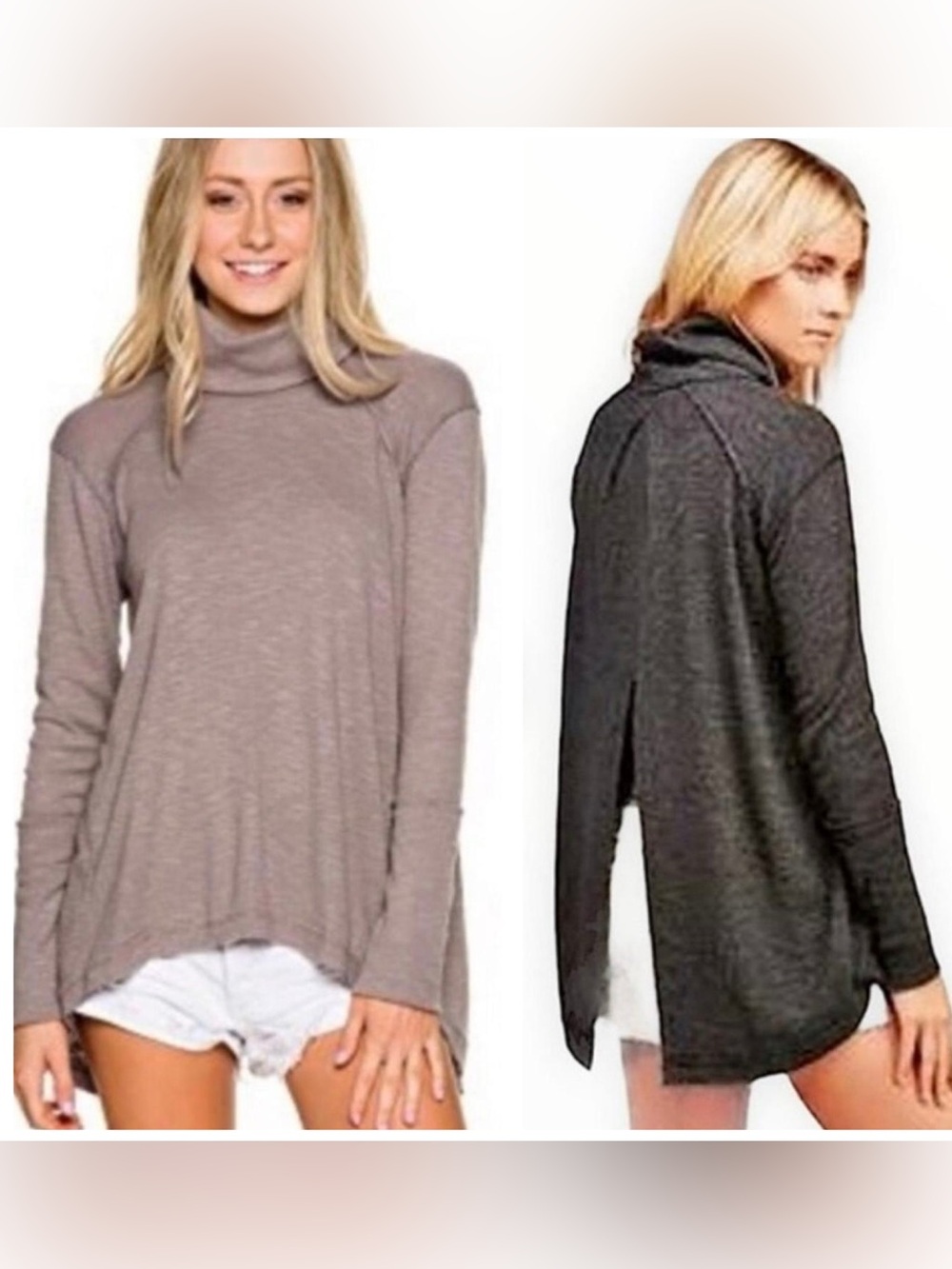Free People Split Back Turtleneck Sweater Small